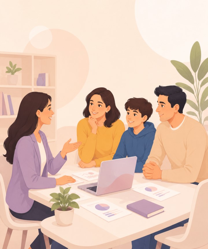 Phụ huynh và con cùng xem báo cáo học tập
